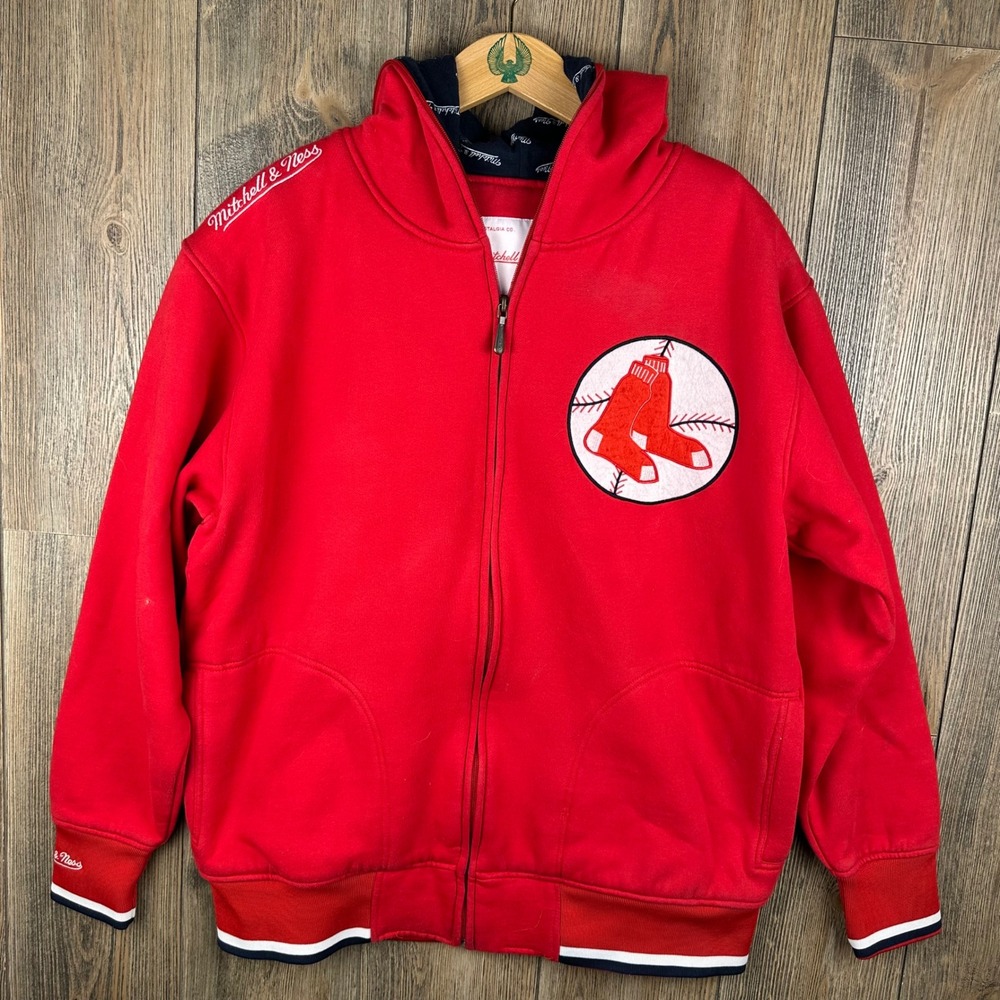 Mitchell & Ness MLB Boston Red Sox Full Zip Heavy Hoodie Red Mens XL Sweatshirt